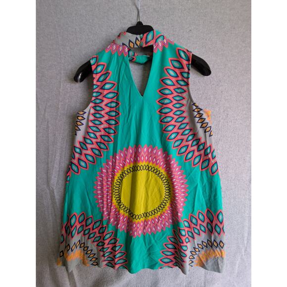 Aryeh Halter Top Womens XL African‎ Inspired Boho Keyhole Turquoise Multicolor - Picture 1 of 9